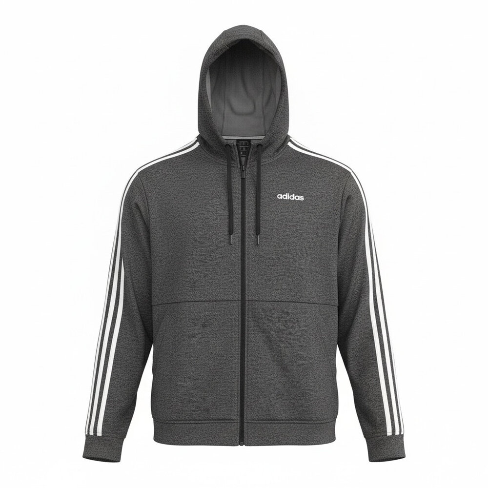 Adidas Men’s 2XL Gray Full Zip Fleece Hoodie 3 Stripe Athletic